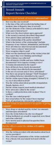 Response to Sexual Assault Report Review Checklist